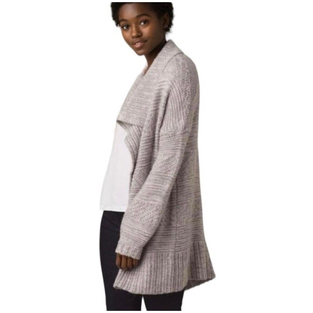 Prana Women’s Sukie Cardigan Sweater Pebble Gray Relaxed Teacher Boho-S